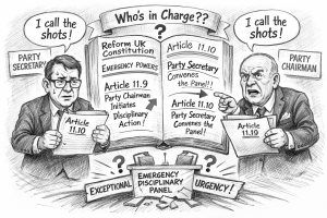 Image showing party chair and secretary arguing over who is control